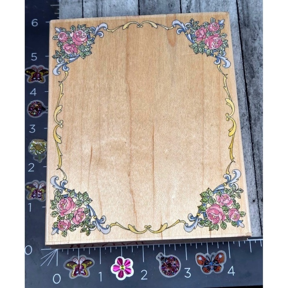 Stamps Happen Rose Frame 80082 Flowers Ribbons Rubber Stamp Wood #F26